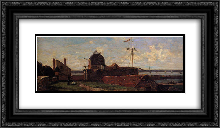 The Francois Ier Tower at Le Havre 24x14 Black Ornate Wood Framed Art Print Poster with Double Matting by Boudin, Eugene