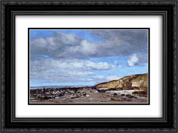 Trouville, Shore and Rocks 24x18 Black Ornate Wood Framed Art Print Poster with Double Matting by Boudin, Eugene