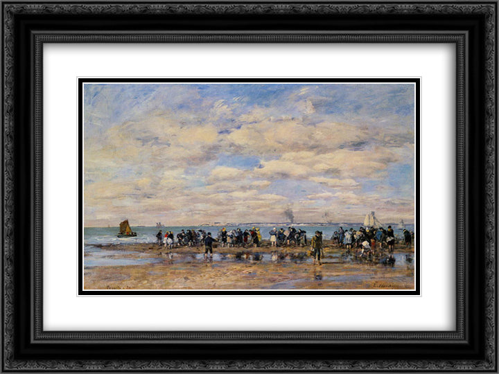 Trouville, the Beach at Low Tide 24x18 Black Ornate Wood Framed Art Print Poster with Double Matting by Boudin, Eugene