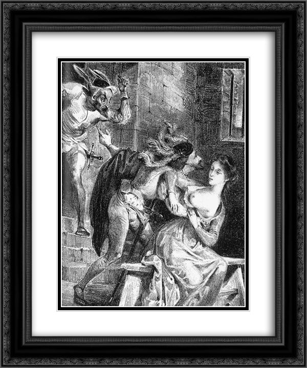 Faust rescues Marguerite from her prison 20x24 Black Ornate Wood Framed Art Print Poster with Double Matting by Delacroix, Eugene