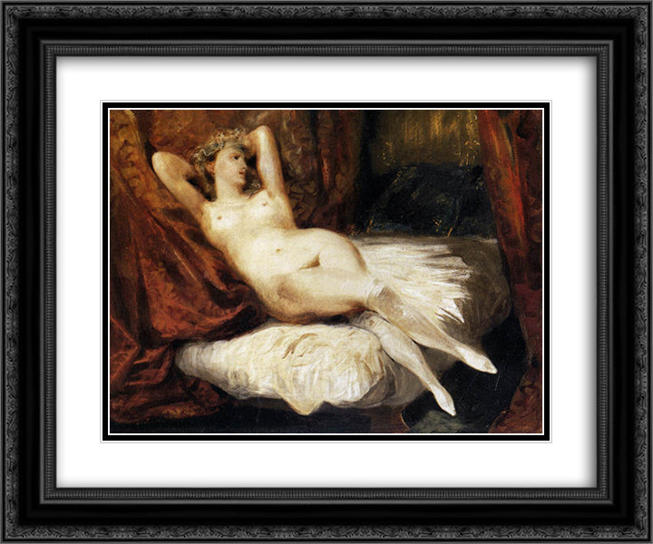 Female Nude Reclining on a Divan 24x20 Black Ornate Wood Framed Art Print Poster with Double Matting by Delacroix, Eugene