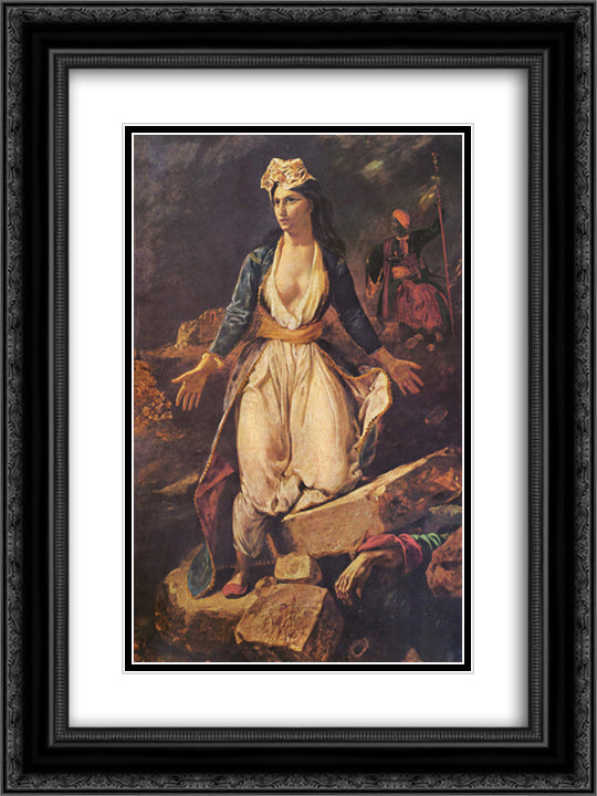 Greece expiring on the Ruins of Missolonghi 18x24 Black Ornate Wood Framed Art Print Poster with Double Matting by Delacroix, Eugene
