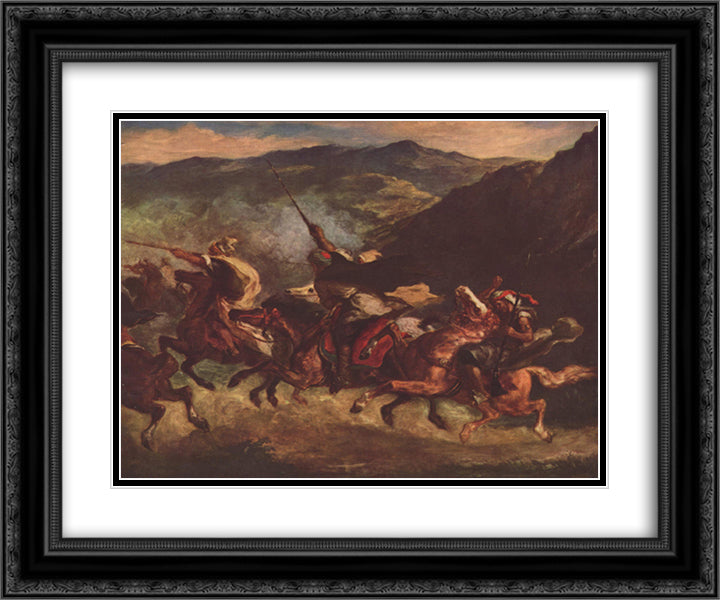 Moroccan Fantasia 24x20 Black Ornate Wood Framed Art Print Poster with Double Matting by Delacroix, Eugene