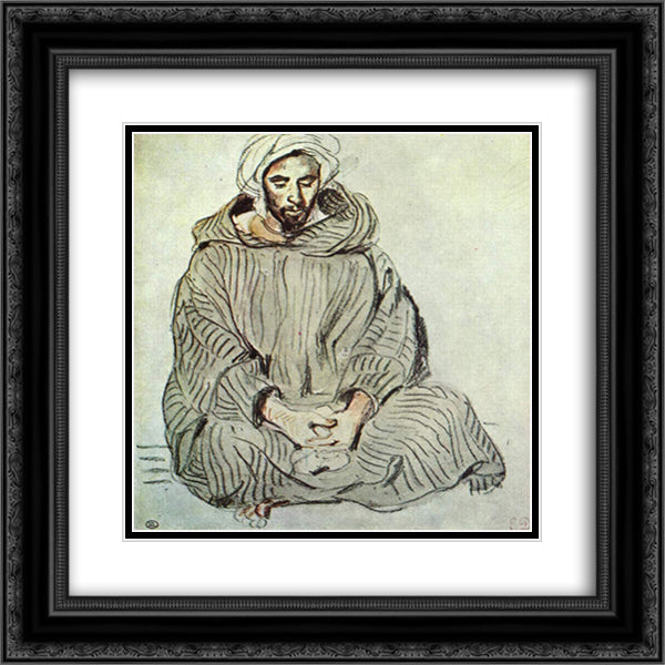 Seated Arab in Tanger 20x20 Black Ornate Wood Framed Art Print Poster with Double Matting by Delacroix, Eugene