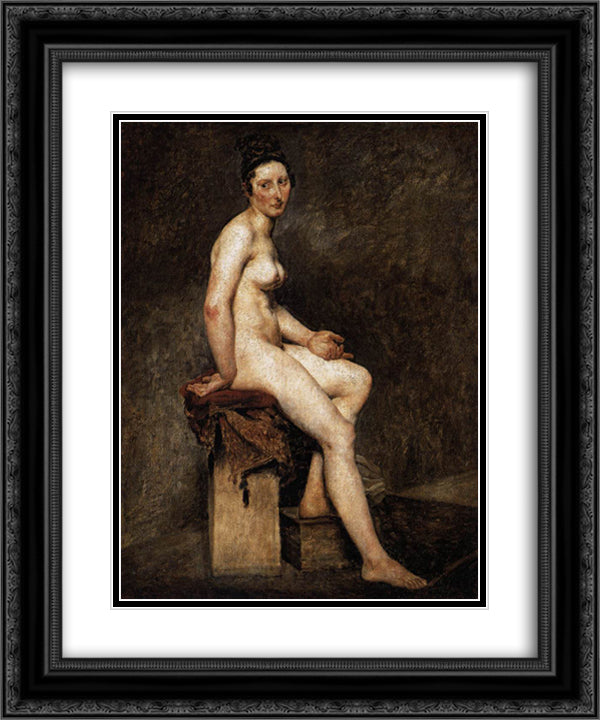 Seated Nude, Mademoiselle Rose 20x24 Black Ornate Wood Framed Art Print Poster with Double Matting by Delacroix, Eugene