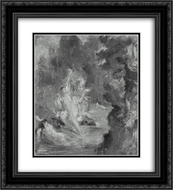 Summer Diana Surprised at her Bath by Actaeon 20x22 Black Ornate Wood Framed Art Print Poster with Double Matting by Delacroix, Eugene