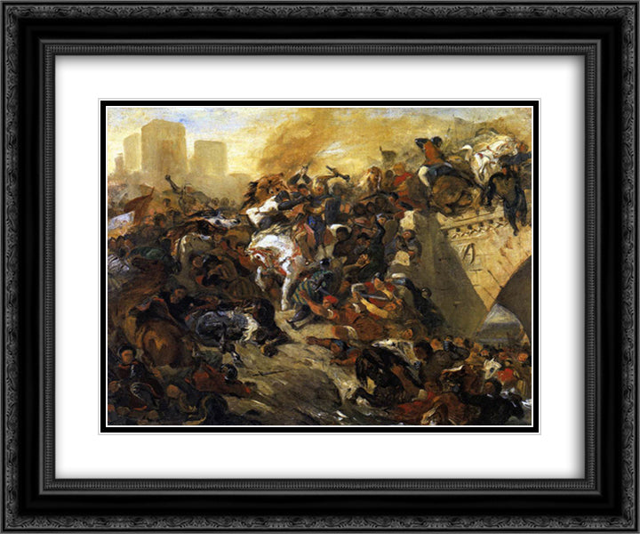 The Battle of Taillebourg - draft 24x20 Black Ornate Wood Framed Art Print Poster with Double Matting by Delacroix, Eugene