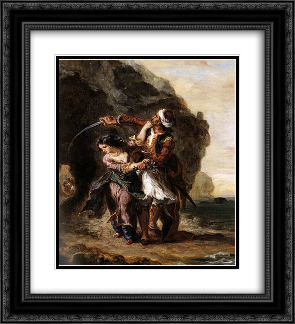 The Bride of Abydos 20x22 Black Ornate Wood Framed Art Print Poster with Double Matting by Delacroix, Eugene