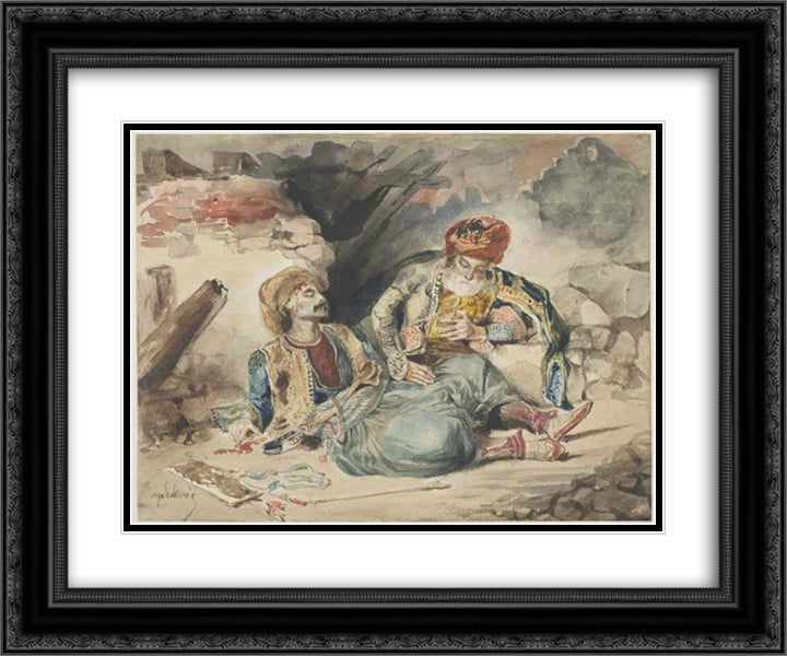 The Dying Turk 24x20 Black Ornate Wood Framed Art Print Poster with Double Matting by Delacroix, Eugene