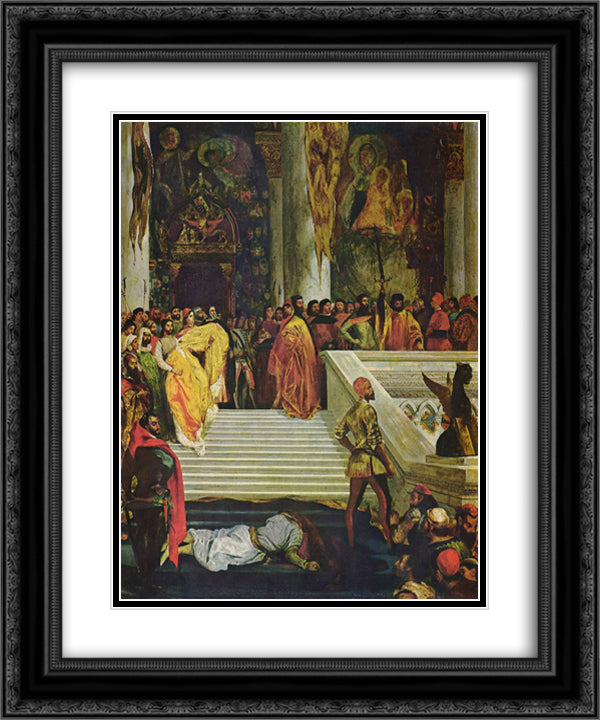 The Execution of the Doge Marino Faliero 20x24 Black Ornate Wood Framed Art Print Poster with Double Matting by Delacroix, Eugene