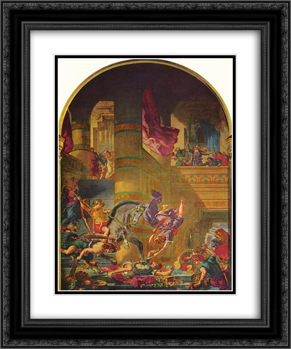 The Expulsion of Heliodorus 20x24 Black Ornate Wood Framed Art Print Poster with Double Matting by Delacroix, Eugene