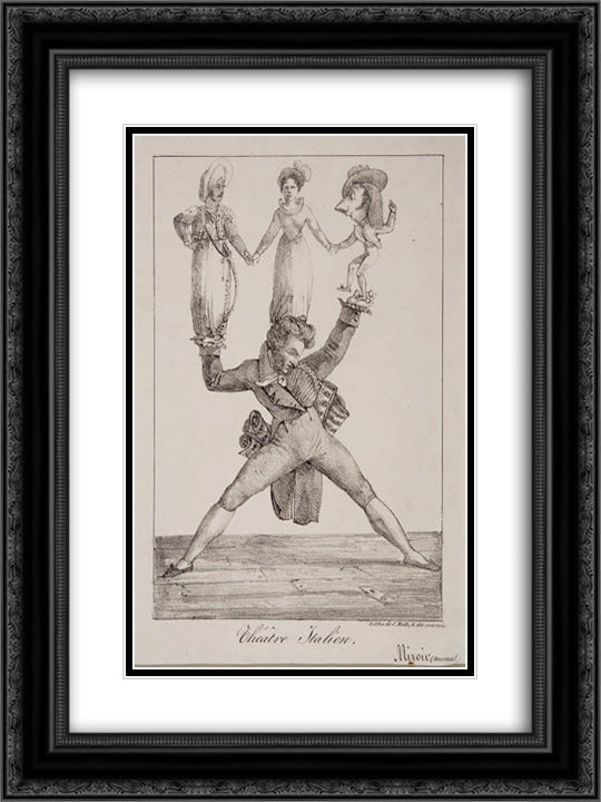 The Italian Theatre 18x24 Black Ornate Wood Framed Art Print Poster with Double Matting by Delacroix, Eugene
