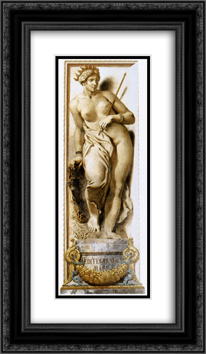 The Mediterranean 14x24 Black Ornate Wood Framed Art Print Poster with Double Matting by Delacroix, Eugene