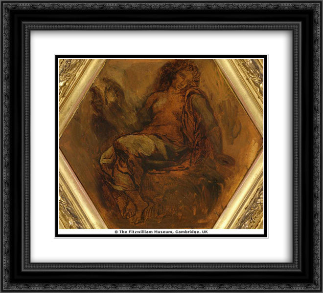 The Muse of Orpheus 22x20 Black Ornate Wood Framed Art Print Poster with Double Matting by Delacroix, Eugene