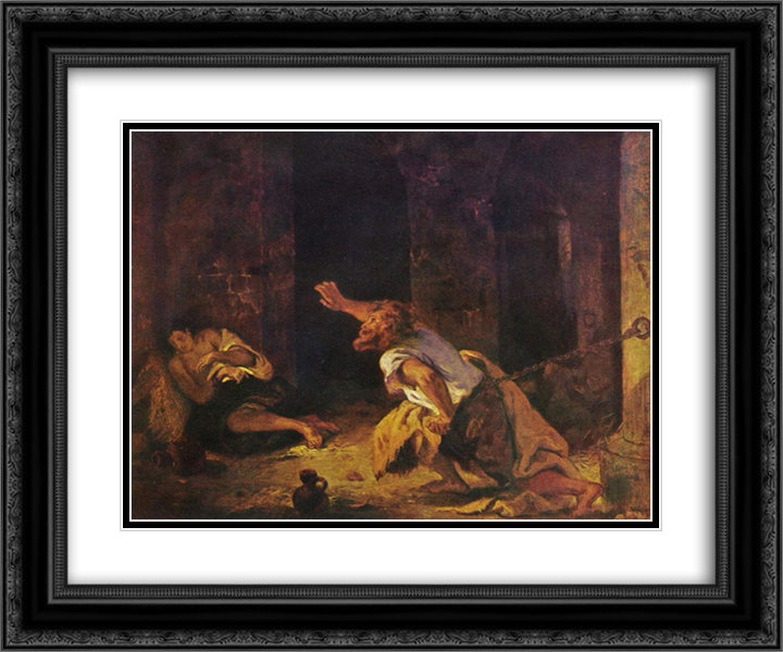 The Prisoner of Chillon 24x20 Black Ornate Wood Framed Art Print Poster with Double Matting by Delacroix, Eugene