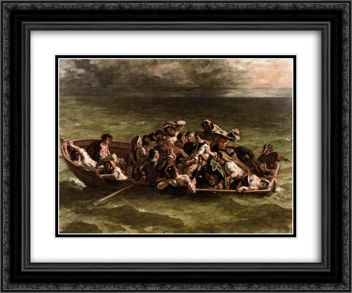 The Shipwreck of Don Juan 24x20 Black Ornate Wood Framed Art Print Poster with Double Matting by Delacroix, Eugene