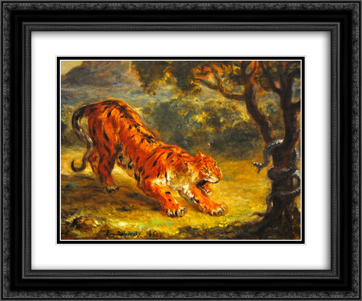 Tiger and Snake 24x20 Black Ornate Wood Framed Art Print Poster with Double Matting by Delacroix, Eugene