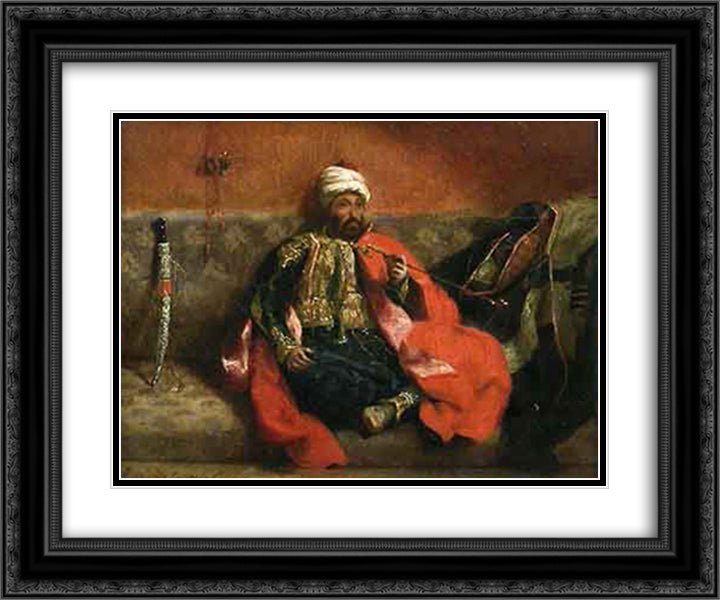 Turk Sitting Smoking on a Couch 24x20 Black Ornate Wood Framed Art Print Poster with Double Matting by Delacroix, Eugene