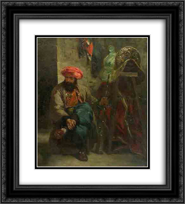 Turk with a Saddle 20x22 Black Ornate Wood Framed Art Print Poster with Double Matting by Delacroix, Eugene