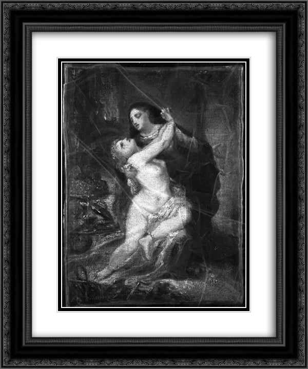 Two Figures 20x24 Black Ornate Wood Framed Art Print Poster with Double Matting by Delacroix, Eugene