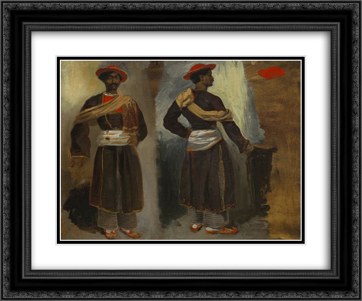 Two Views of a Standing Indian from Calcutta 24x20 Black Ornate Wood Framed Art Print Poster with Double Matting by Delacroix, Eugene