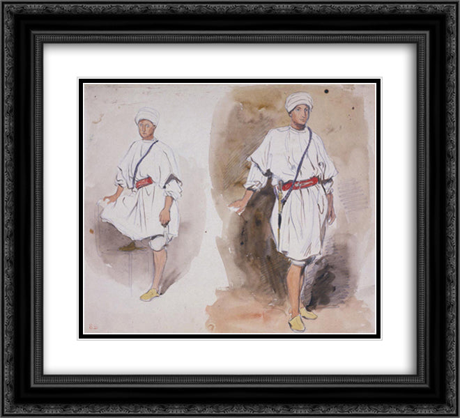 Two Views of a Young Arab 22x20 Black Ornate Wood Framed Art Print Poster with Double Matting by Delacroix, Eugene