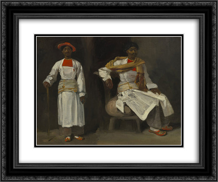 Two Views of an Indian from Calcutta, Seated and Standing 24x20 Black Ornate Wood Framed Art Print Poster with Double Matting by Delacroix, Eugene