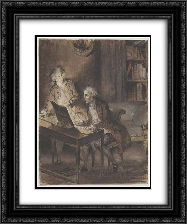 Willibald von Glueck at the Clavecin Composing the Score of his Armide 20x24 Black Ornate Wood Framed Art Print Poster with Double Matting by Delacroix, Eugene