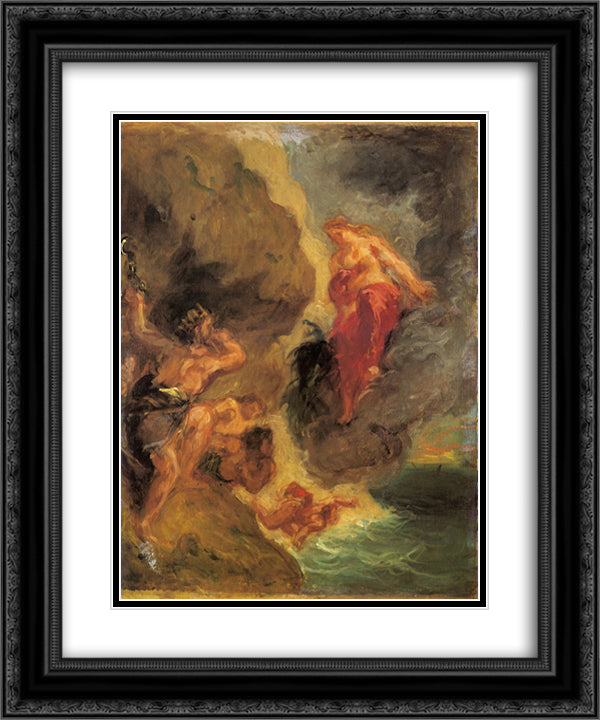 Winter Juno And Aeolus 20x24 Black Ornate Wood Framed Art Print Poster with Double Matting by Delacroix, Eugene