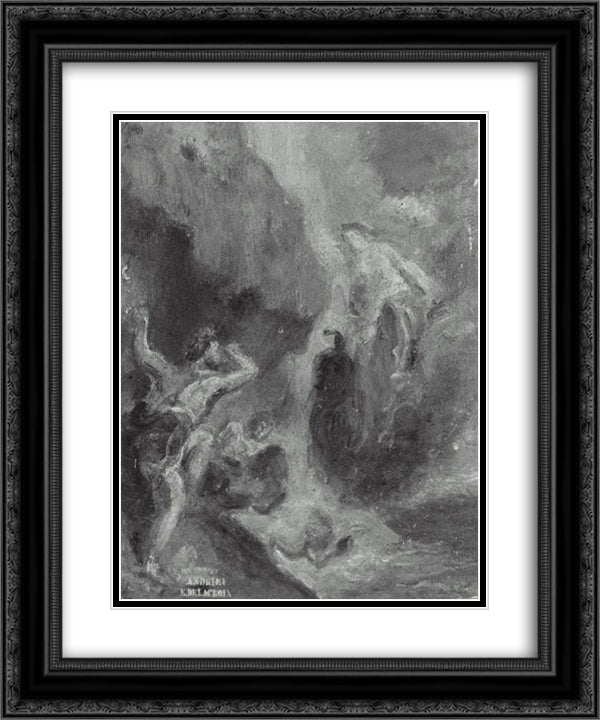 Winter Juno Beseeching Aeolus to Destroy the Fleet 20x24 Black Ornate Wood Framed Art Print Poster with Double Matting by Delacroix, Eugene