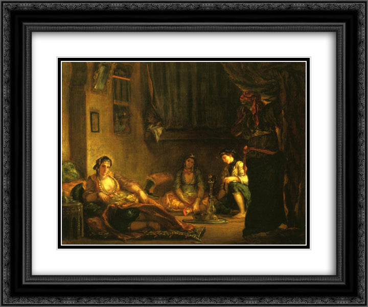 Women of Algiers in Their Apartment 24x20 Black Ornate Wood Framed Art Print Poster with Double Matting by Delacroix, Eugene