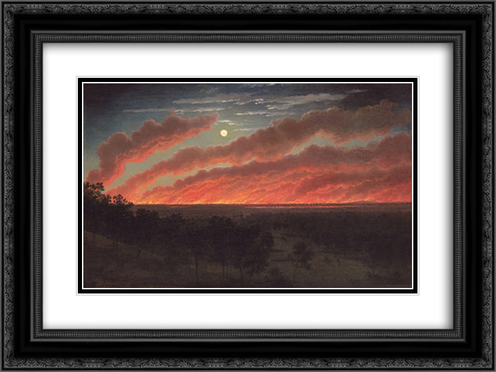 Bush fire between Mount Elephant and Timboon 24x18 Black Ornate Wood Framed Art Print Poster with Double Matting by von Guerard, Eugene