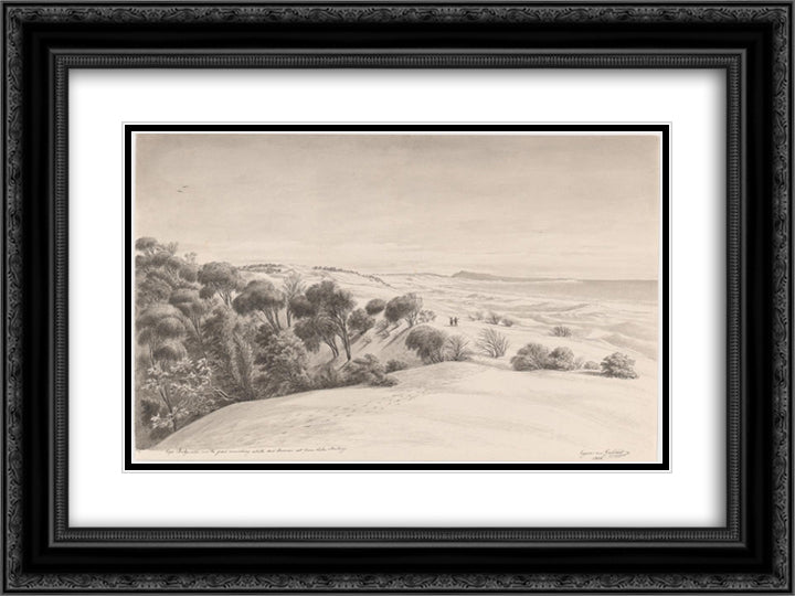 Cape Bridgewater and the grand encroaching white sand hommocs east from Lake Bonbong 24x18 Black Ornate Wood Framed Art Print Poster with Double Matting by von Guerard, Eugene