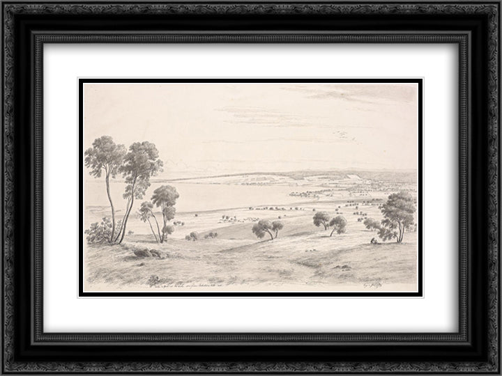 Colac and part of the lake seen from Robertson's Hill east 24x18 Black Ornate Wood Framed Art Print Poster with Double Matting by von Guerard, Eugene