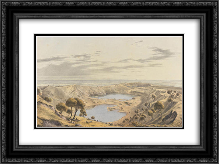 Crater of Mount Gambier S.A. 24x18 Black Ornate Wood Framed Art Print Poster with Double Matting by von Guerard, Eugene