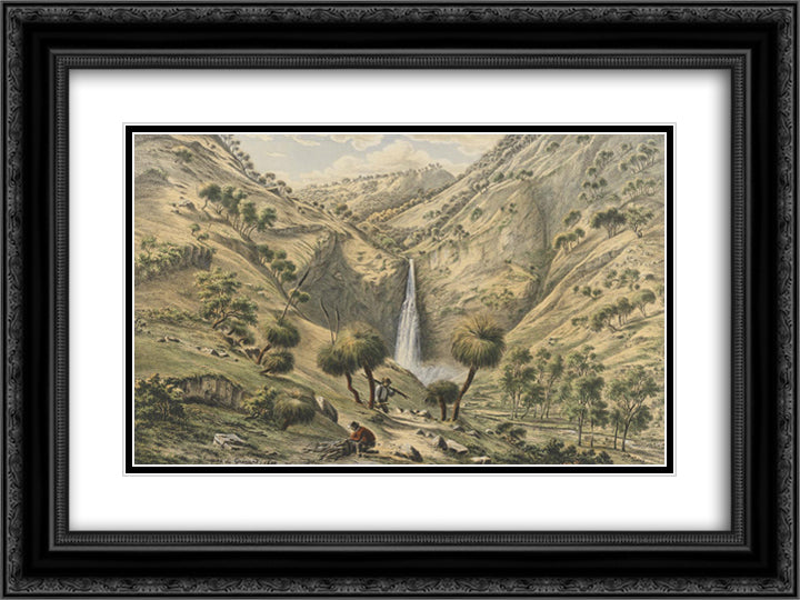 Fall of the First Creek, near Glen Osmond, South Australia 24x18 Black Ornate Wood Framed Art Print Poster with Double Matting by von Guerard, Eugene