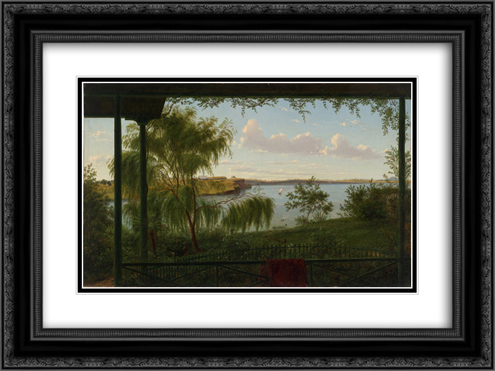 From the verandah of Purrumbete 24x18 Black Ornate Wood Framed Art Print Poster with Double Matting by von Guerard, Eugene