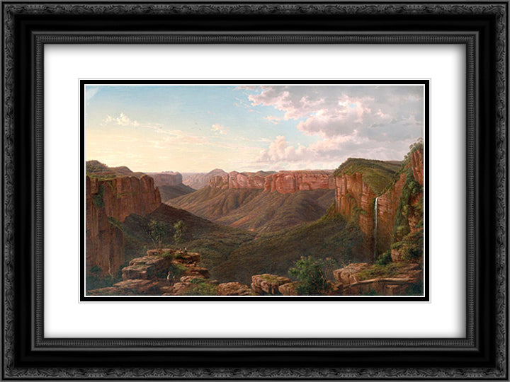 Govett's Leap and Grose River Valley, Blue Mountains, New South Wales 24x18 Black Ornate Wood Framed Art Print Poster with Double Matting by von Guerard, Eugene
