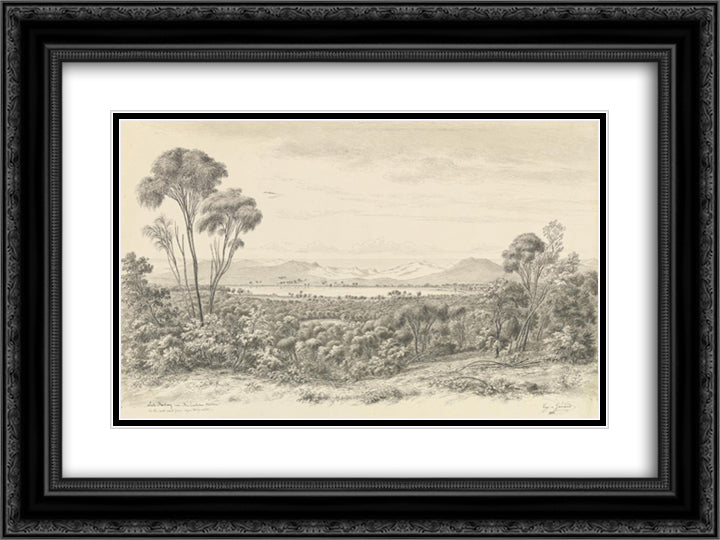 Lake Bonbong near MacLachlan station on the west coast from Cape Bridgewater 24x18 Black Ornate Wood Framed Art Print Poster with Double Matting by von Guerard, Eugene