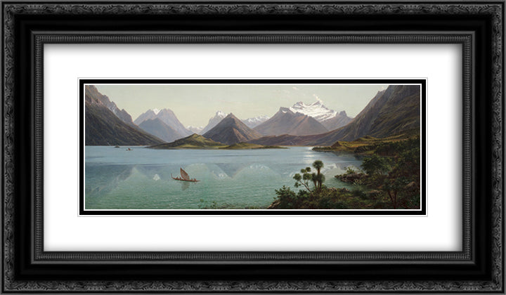 Lake Wakatipu with Mount Earnslaw, Middle Island, New Zealand 24x14 Black Ornate Wood Framed Art Print Poster with Double Matting by von Guerard, Eugene