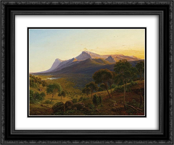 Mount William as from Mount Dryden in the Grampians, Victoria 24x20 Black Ornate Wood Framed Art Print Poster with Double Matting by von Guerard, Eugene
