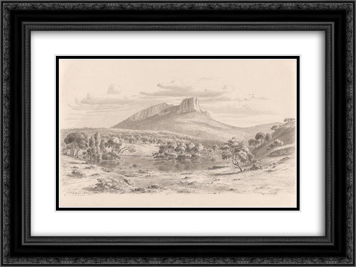Mt. Sturgeon and the Wannon in the Grampians, Victoria 24x18 Black Ornate Wood Framed Art Print Poster with Double Matting by von Guerard, Eugene