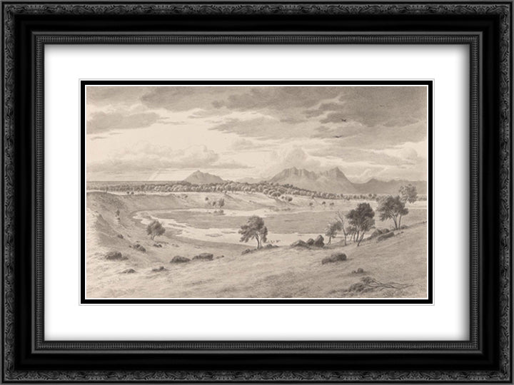 View of Mount Sturgeon and Abrupt from the crater of Bald Hill, an extinct volcano 24x18 Black Ornate Wood Framed Art Print Poster with Double Matting by von Guerard, Eugene