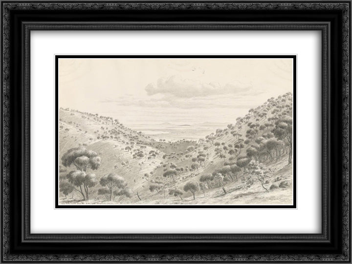 View to the Pyrenees from the crater of Mt Elephant 24x18 Black Ornate Wood Framed Art Print Poster with Double Matting by von Guerard, Eugene
