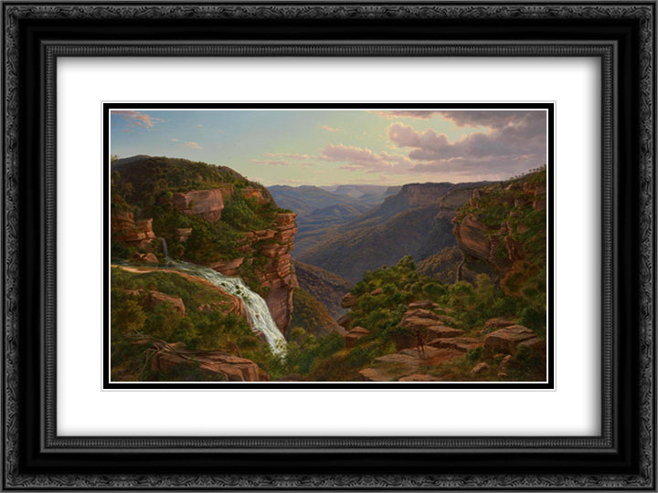 Weatherboard Creek Falls, Jamieson's Valley, New South Wales 24x18 Black Ornate Wood Framed Art Print Poster with Double Matting by von Guerard, Eugene