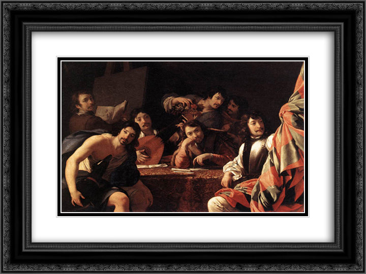 A Gathering of Friends 24x18 Black Ornate Wood Framed Art Print Poster with Double Matting by Le Sueur, Eustache
