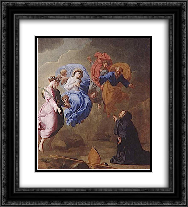 Apparition de la Vierge 20x22 Black Ornate Wood Framed Art Print Poster with Double Matting by Le Sueur, Eustache