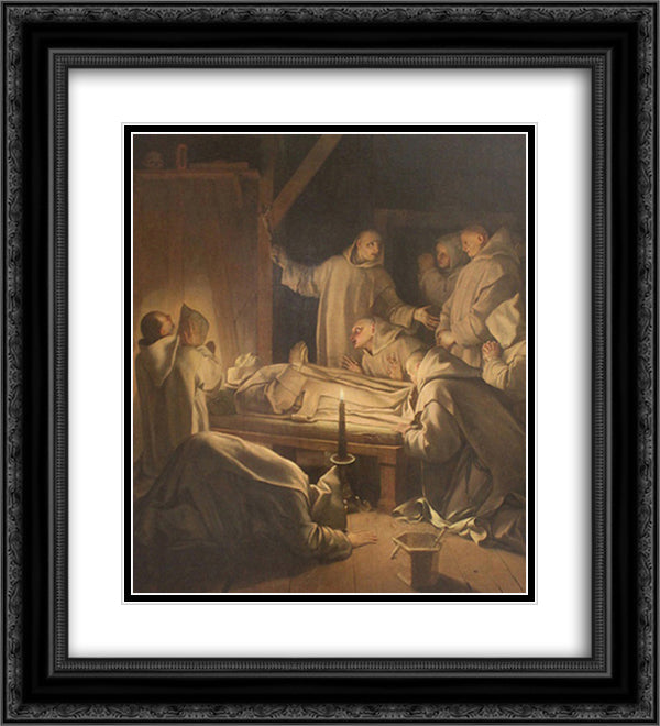 Death of St. Bruno 20x22 Black Ornate Wood Framed Art Print Poster with Double Matting by Le Sueur, Eustache