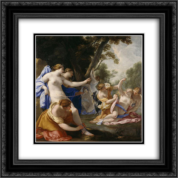 Diane decouvrant la grossesse de Callisto 20x20 Black Ornate Wood Framed Art Print Poster with Double Matting by Le Sueur, Eustache