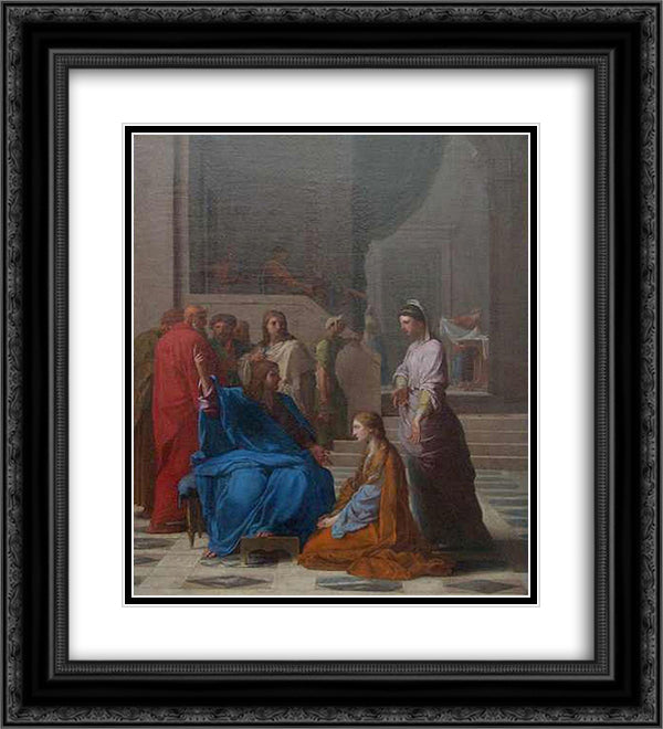 Jesus chez Marthe et Marie 20x22 Black Ornate Wood Framed Art Print Poster with Double Matting by Le Sueur, Eustache